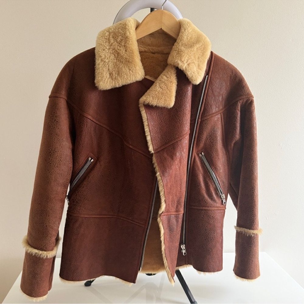Sandro Zinal Shearling Biker Jacket - Picture 11 of 14